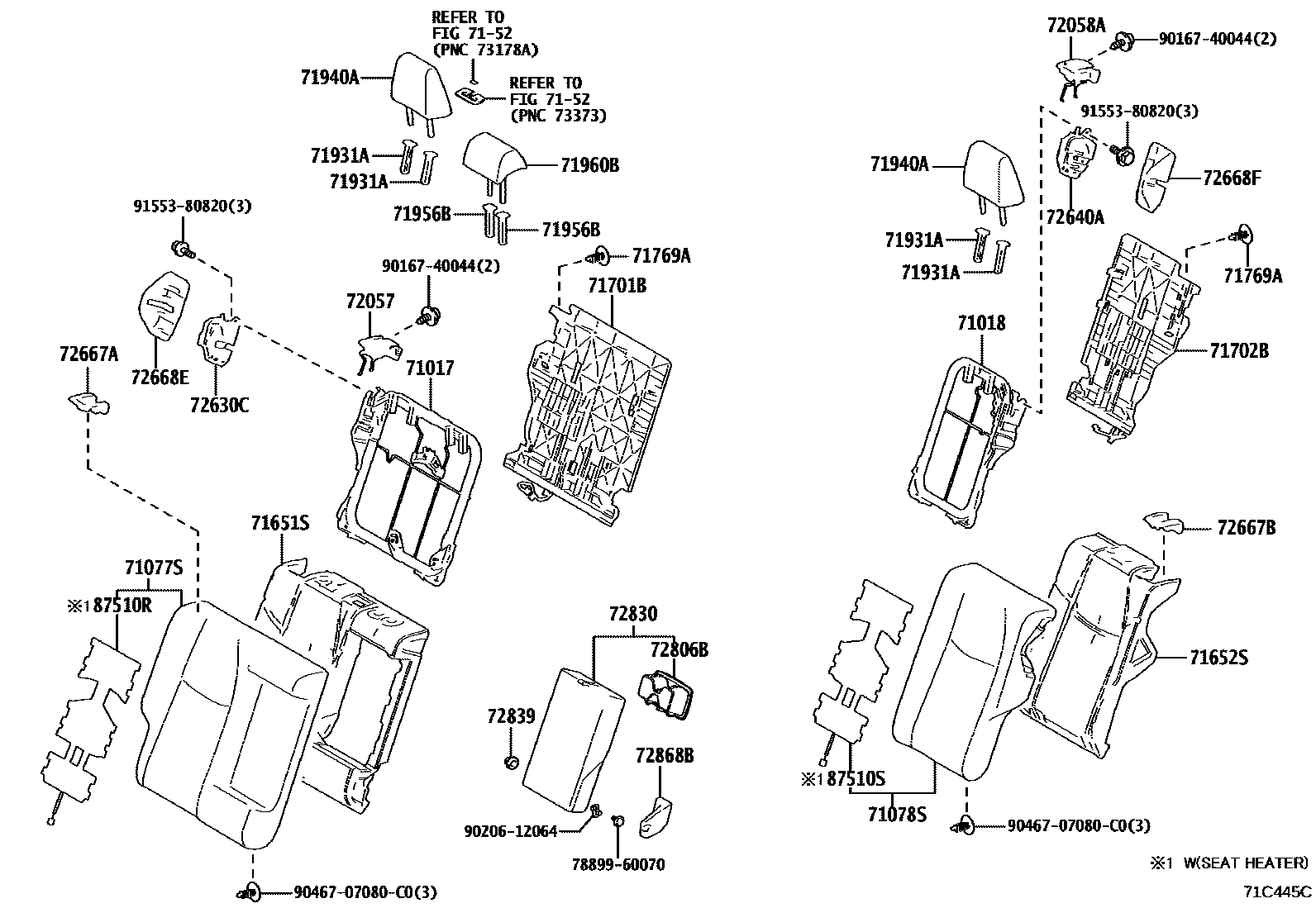 Toyota RAV4 座椅和座椅滑轨 EPC diagram — 71C445C