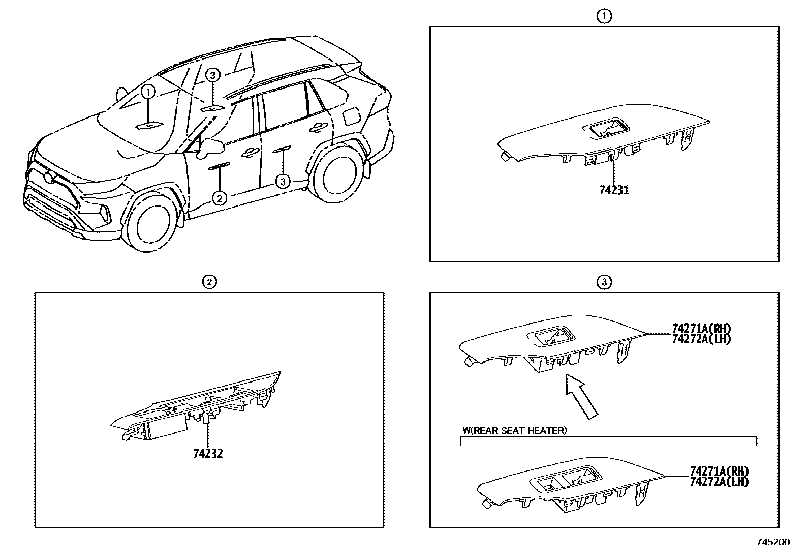 Toyota RAV4 扶手和遮阳板 EPC diagram — 745200