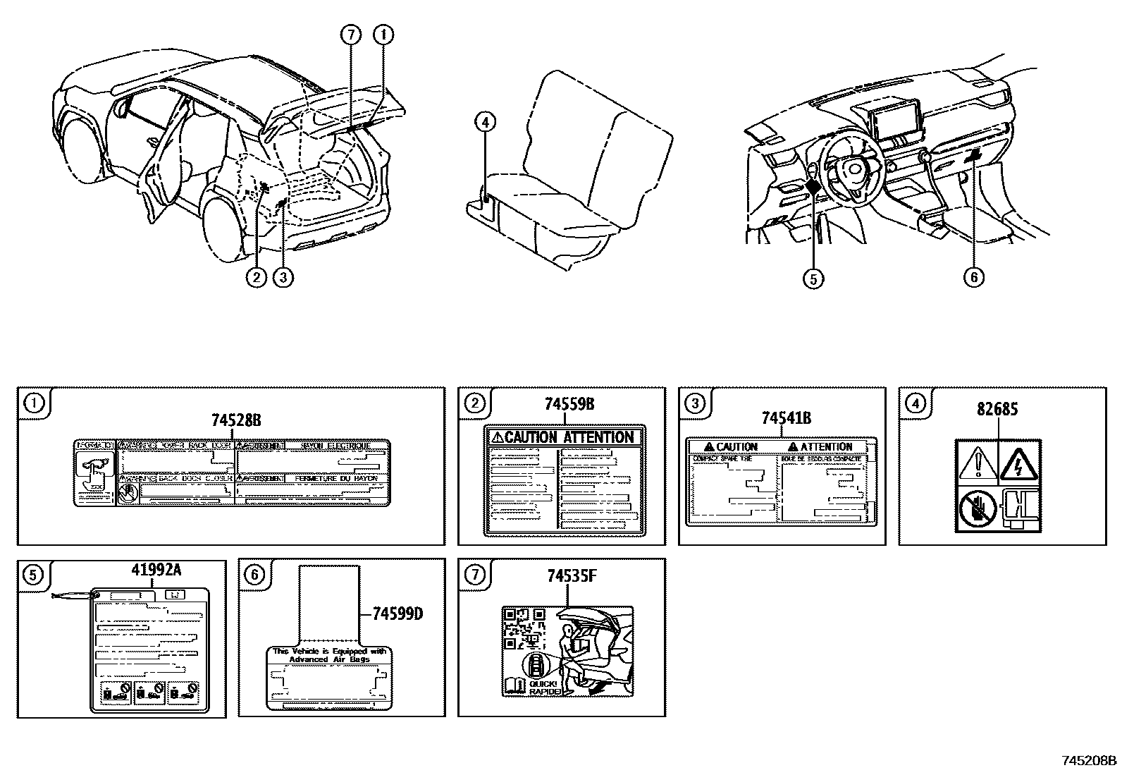 Toyota RAV4 warning nameplate EPC diagram — 745208B