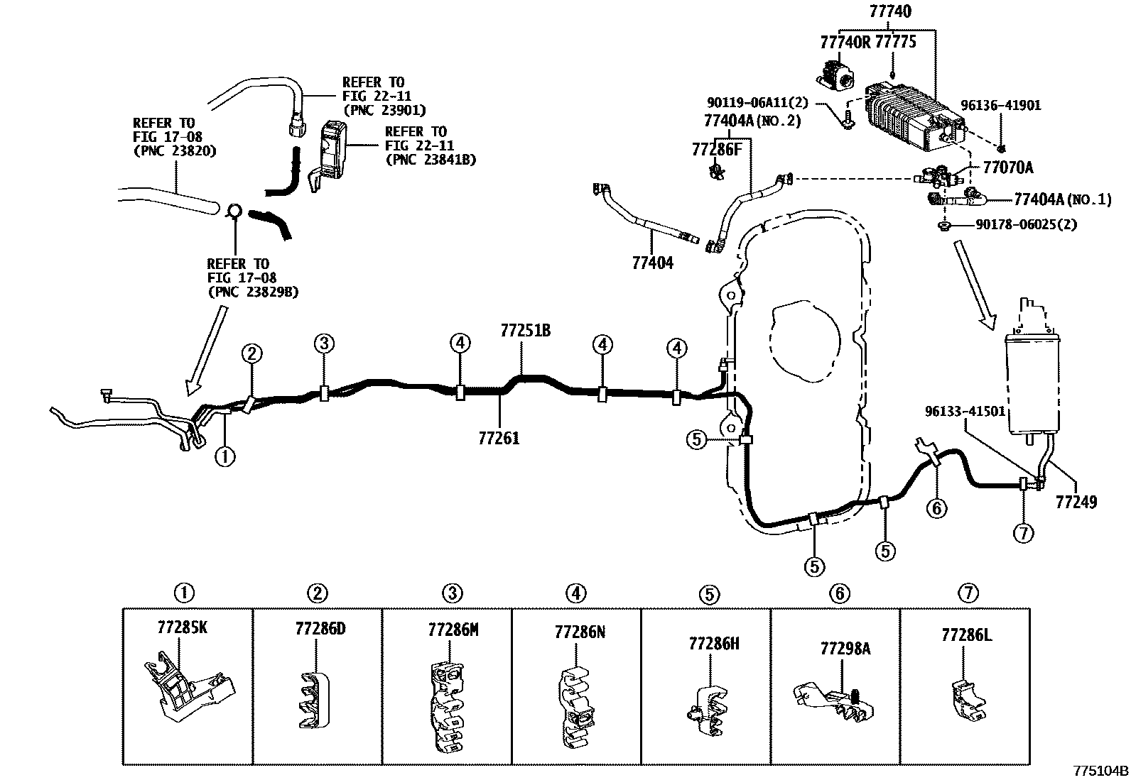 Toyota RAV4 燃油箱和燃油管 EPC diagram — 775104B