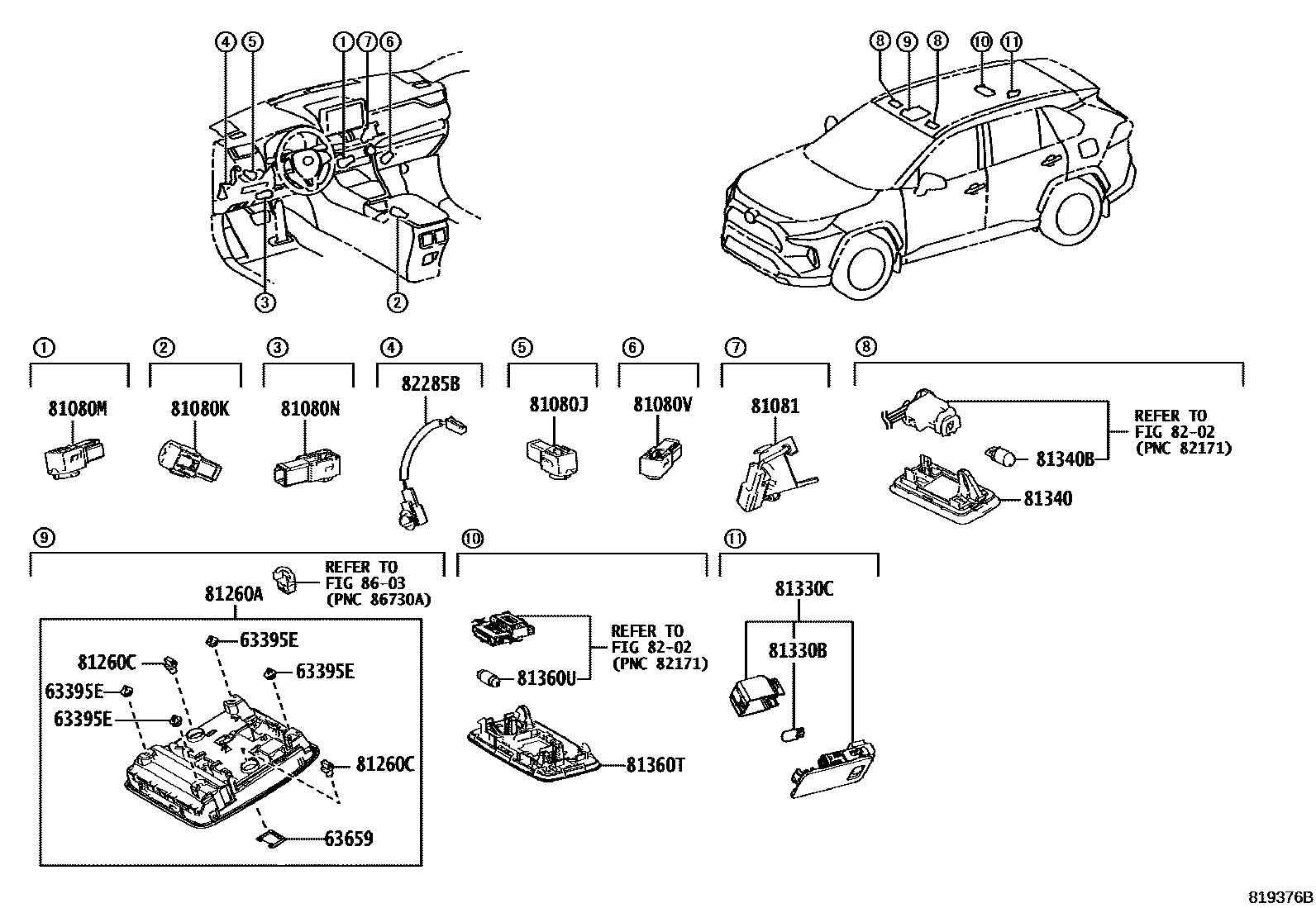 Toyota RAV4 车内灯 EPC diagram — 819376B