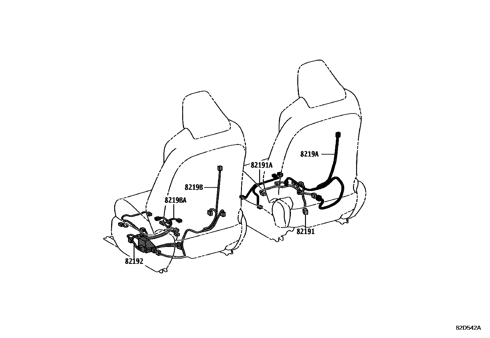 Toyota RAV4 线束和卡夹 EPC diagram — 82D542A