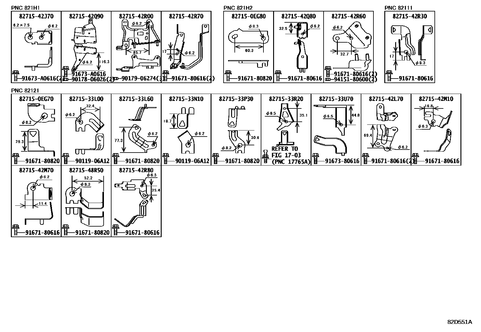 Toyota RAV4 线束和卡夹 EPC diagram — 82D551A