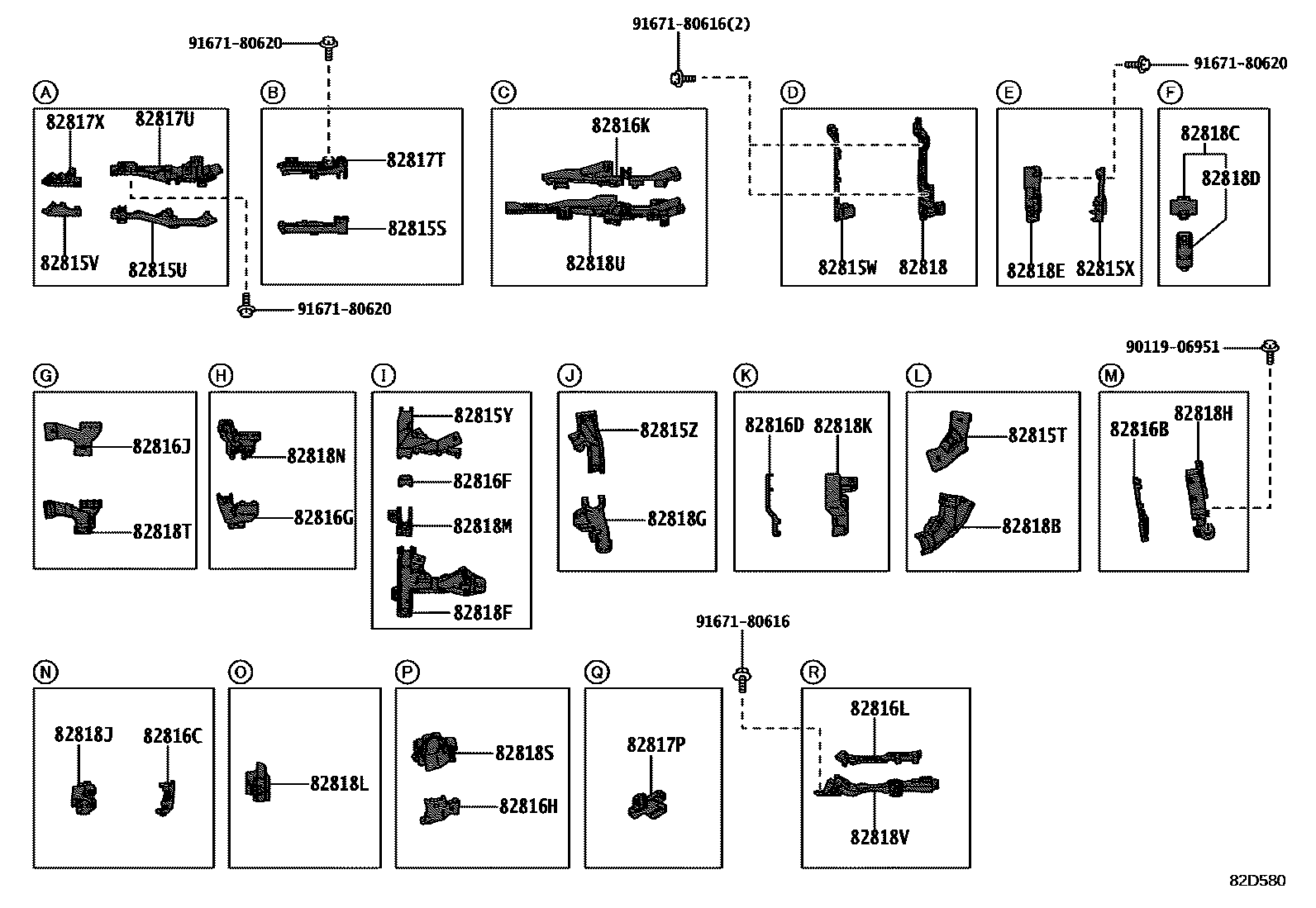 Toyota RAV4 线束和卡夹 EPC diagram — 82D580