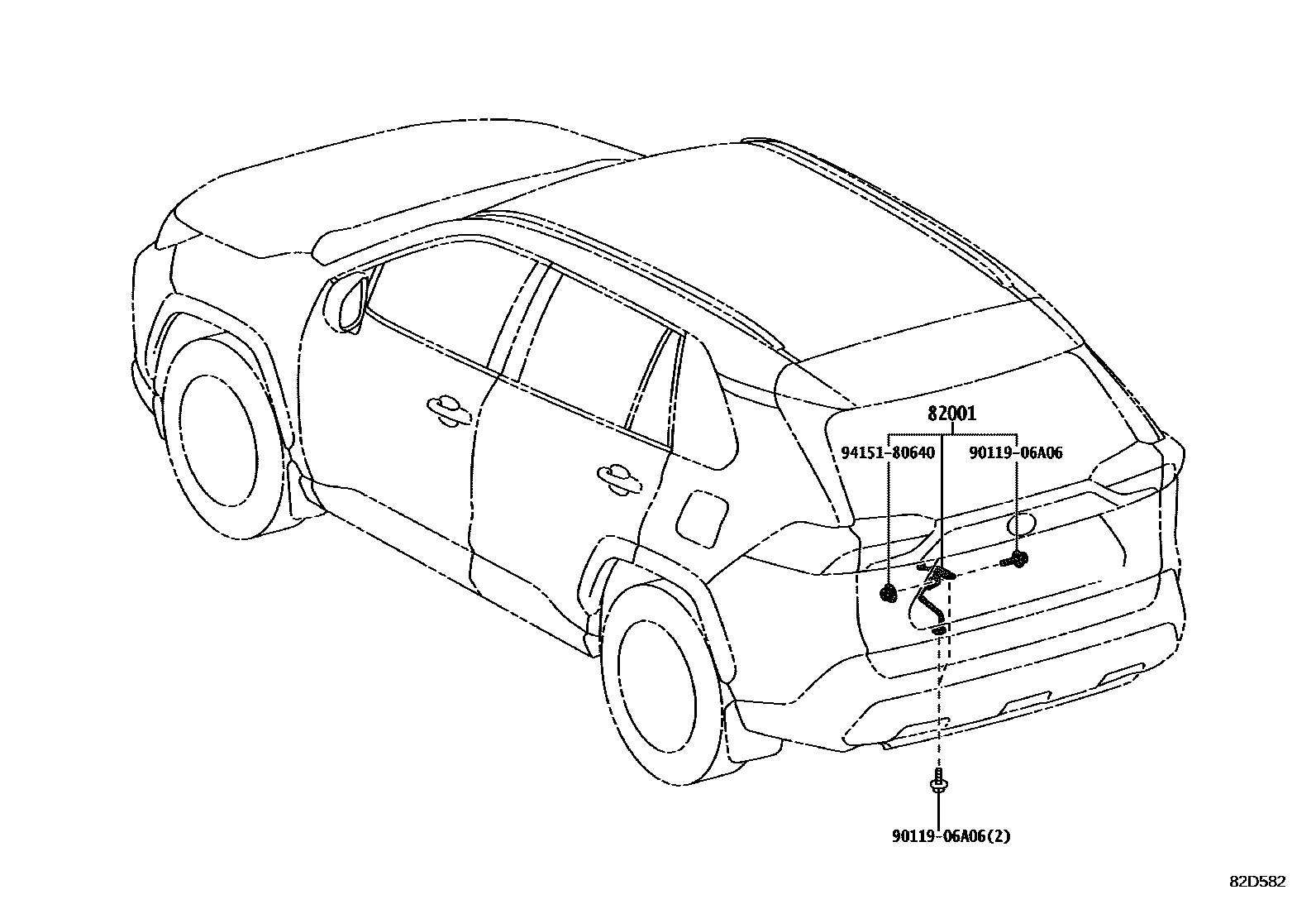 Toyota RAV4 线束和卡夹 EPC diagram — 82D582