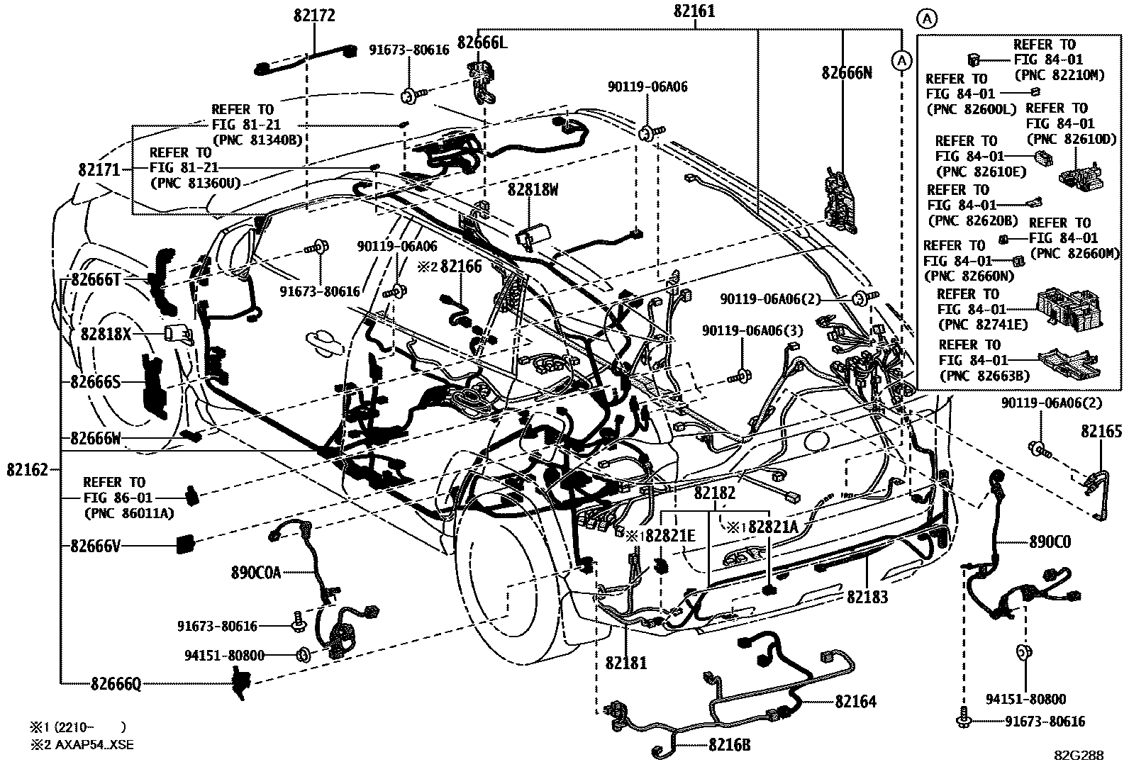 Toyota RAV4 线束和卡夹 EPC diagram — 82G288