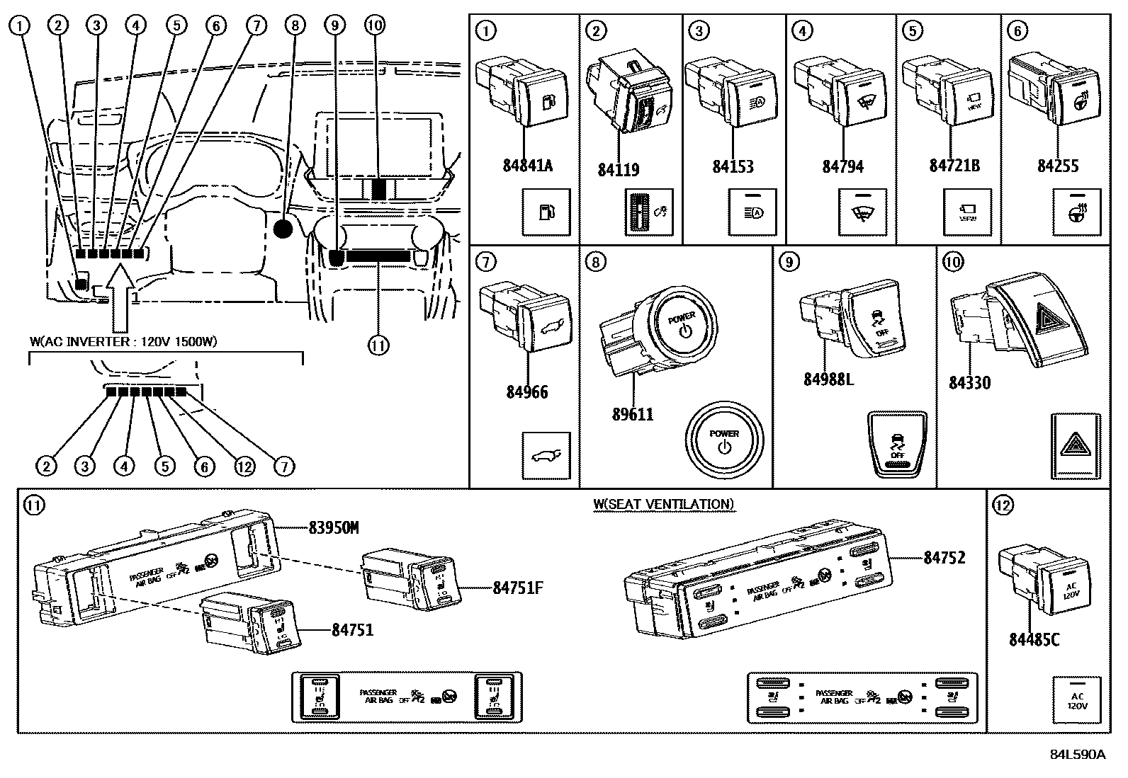 Toyota RAV4 开关和继电器和ECU EPC diagram — 84L590A