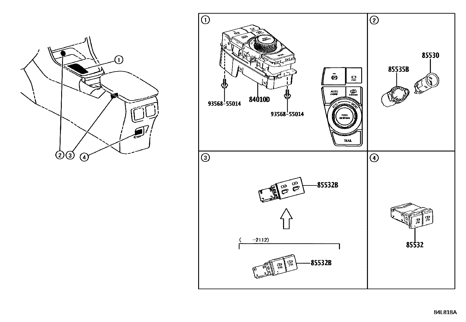 Toyota RAV4 开关和继电器和ECU EPC diagram — 84L818A