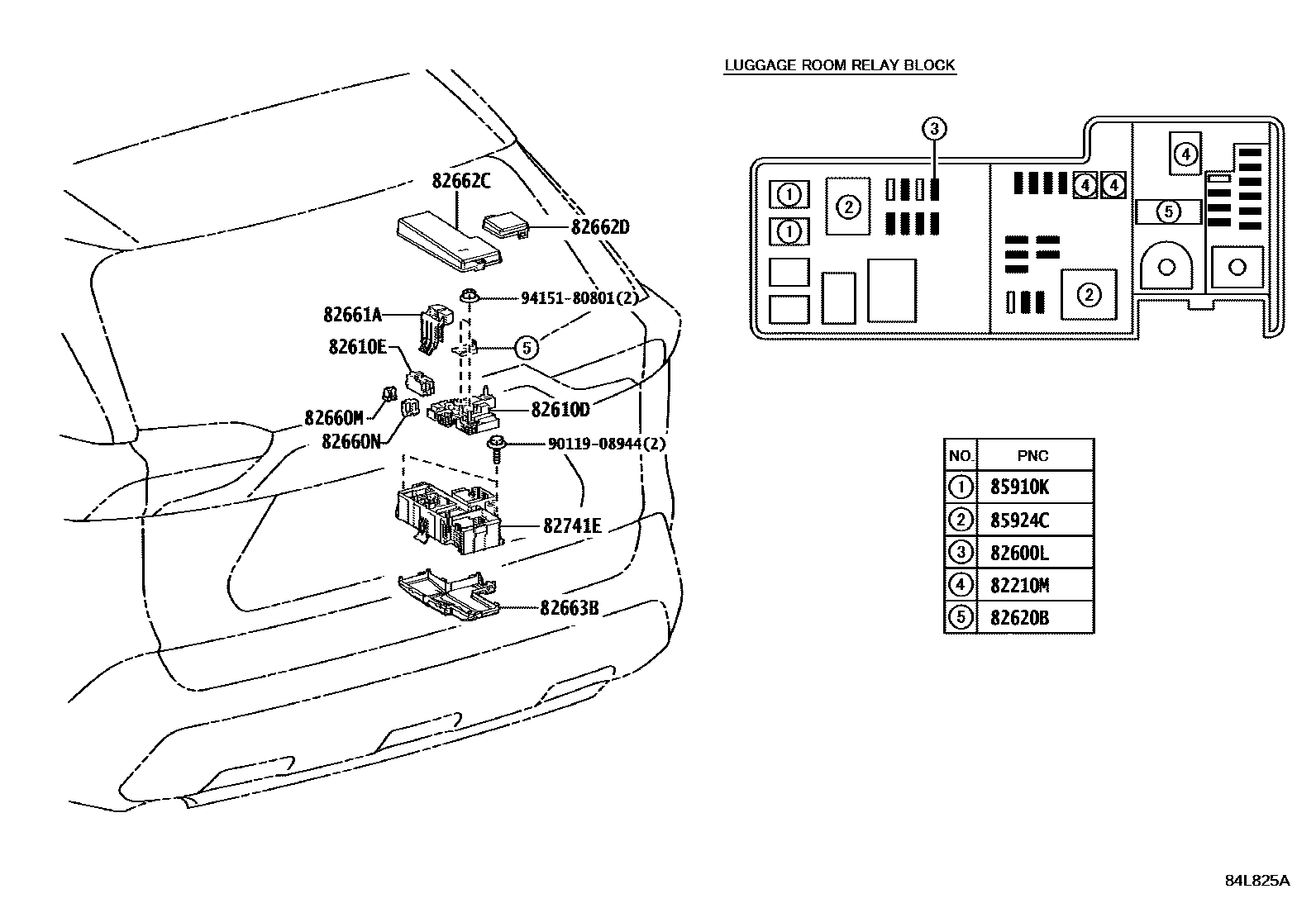 Toyota RAV4 开关和继电器和ECU EPC diagram — 84L825A