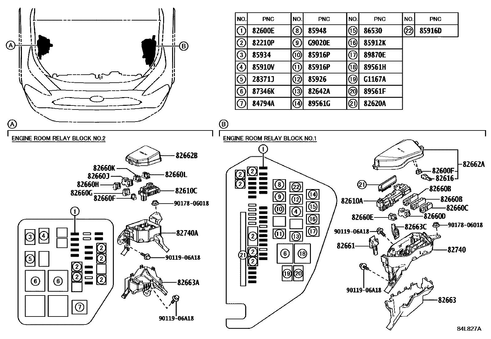 Toyota RAV4 开关和继电器和ECU EPC diagram — 84L827A