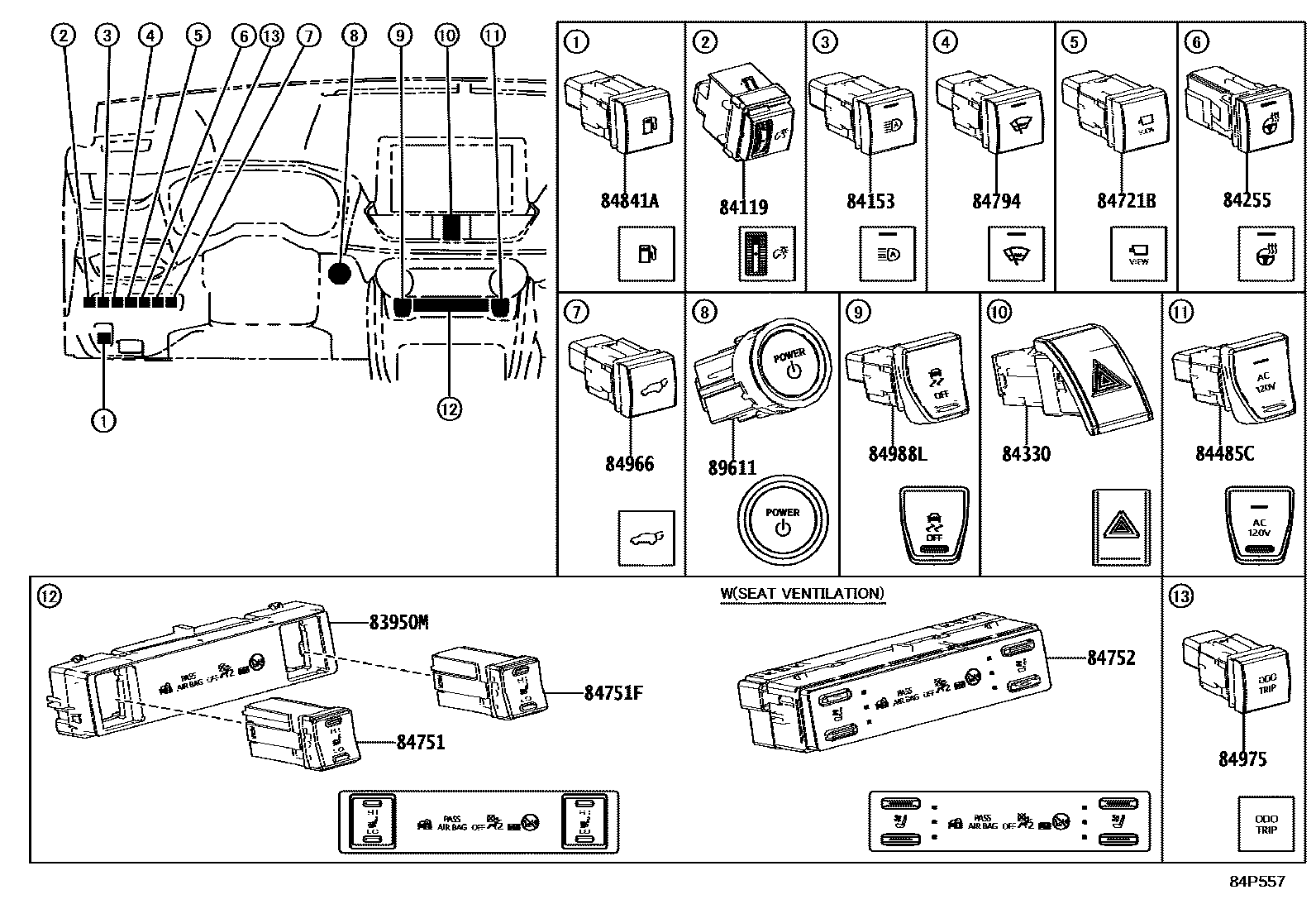 Toyota RAV4 开关和继电器和ECU EPC diagram — 84P557