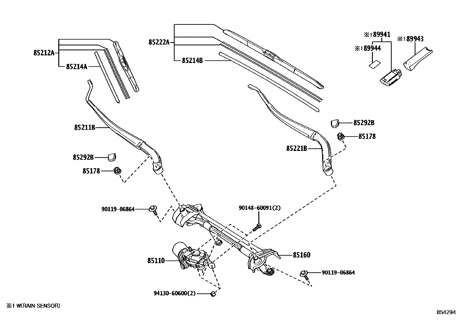Toyota RAV4 挡风玻璃刮水器 EPC diagram — 854294