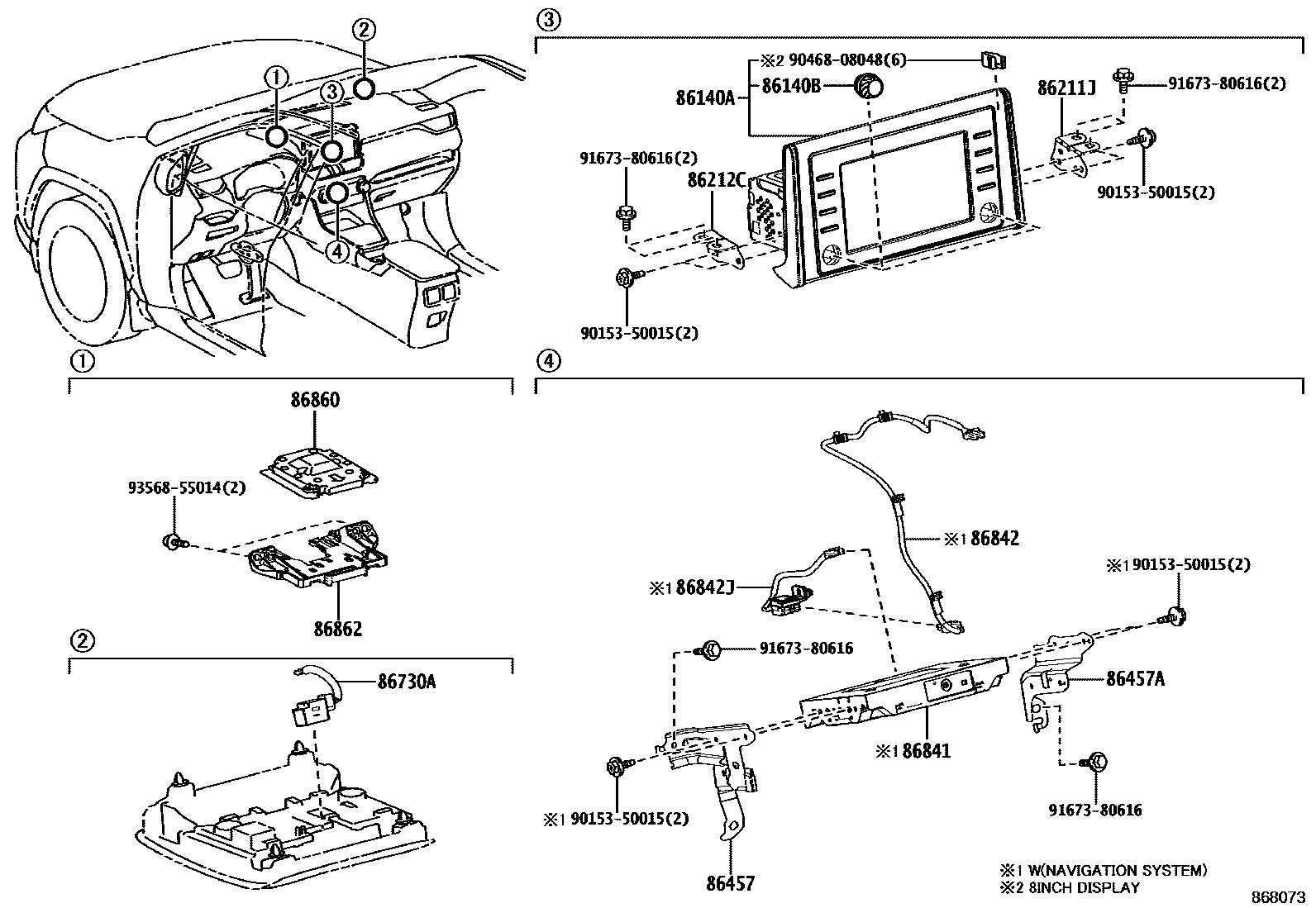 Toyota RAV4 导航和前监视器显示屏 EPC diagram — 868073