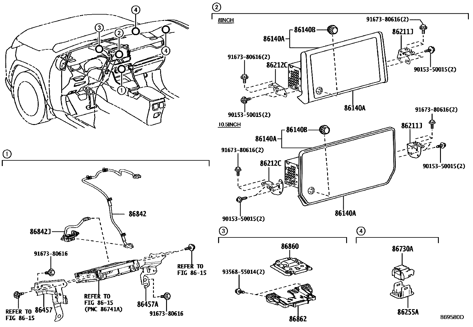 Toyota RAV4 导航和前监视器显示屏 EPC diagram — 869580D