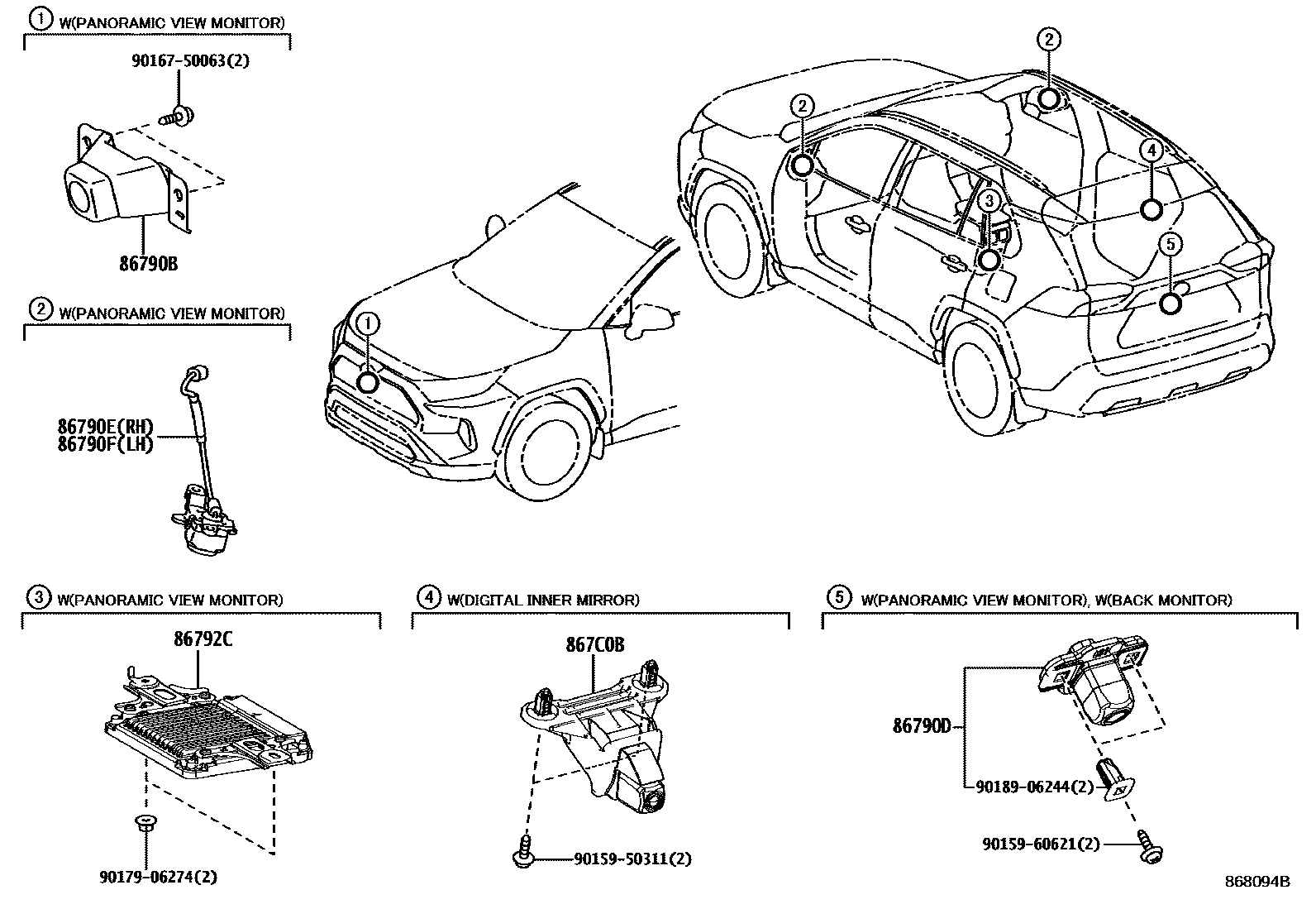 Toyota RAV4 倒车影像和摄像头 EPC diagram — 868094B