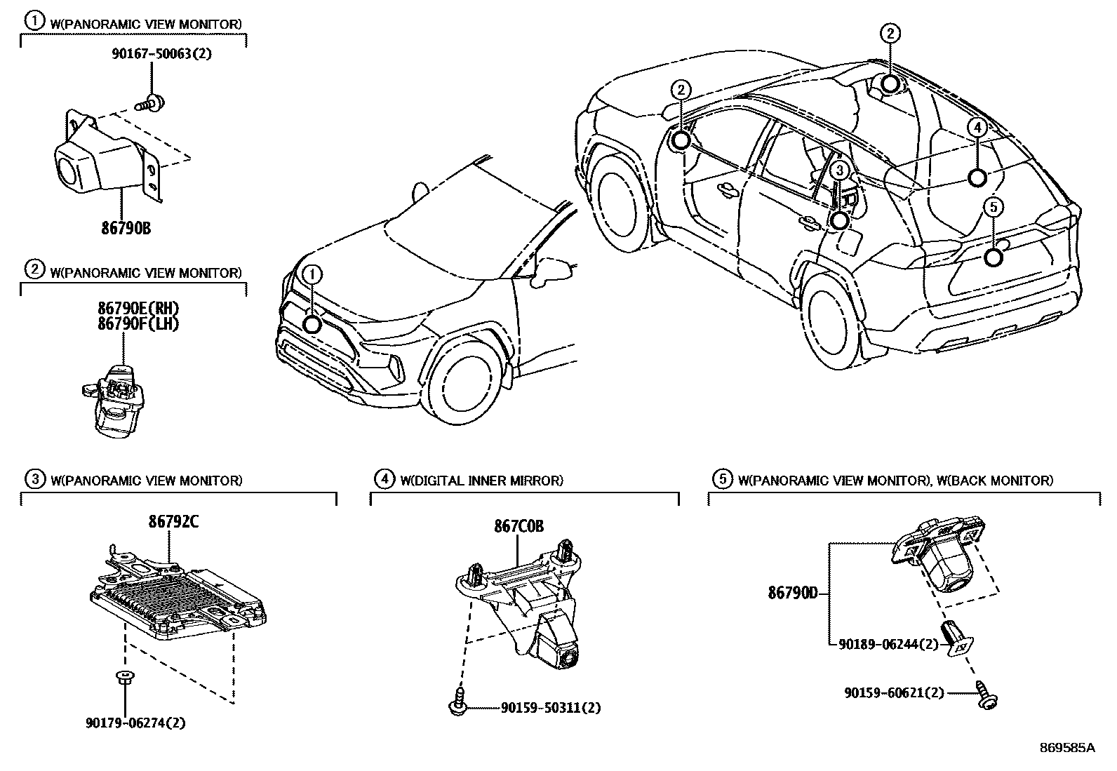 Toyota RAV4 倒车影像和摄像头 EPC diagram — 869585A