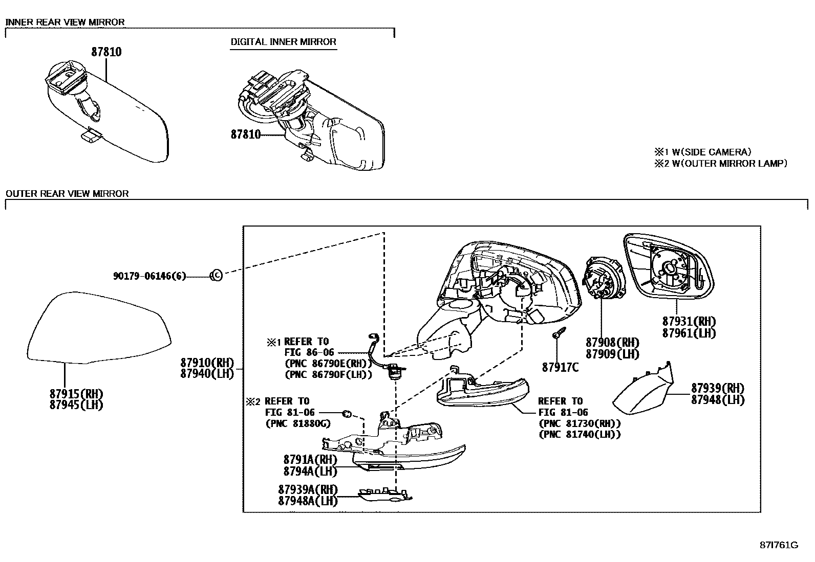 Toyota RAV4 后视镜 EPC diagram — 87I761G
