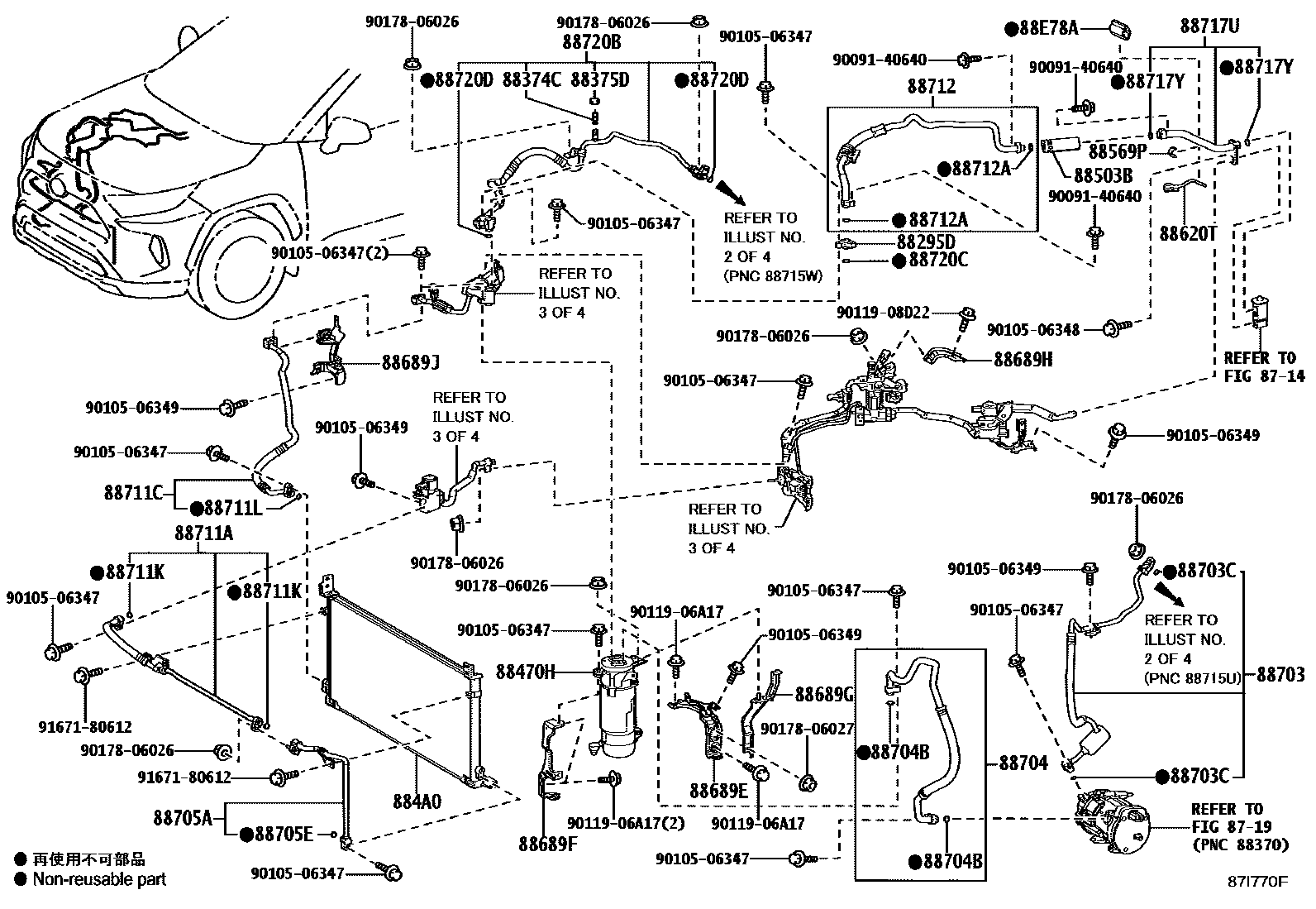 Toyota RAV4 Heating & Air Conditioning - Cooler Piping EPC diagram — 87I770F