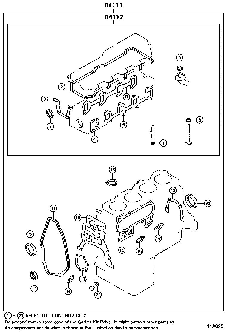 Toyota HILUX Engine Overhaul Gasket Kit EPC diagram — 11A095