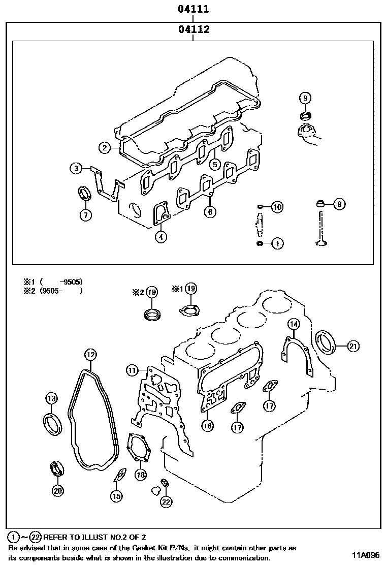 Toyota HILUX Engine Overhaul Gasket Kit EPC diagram — 11A096