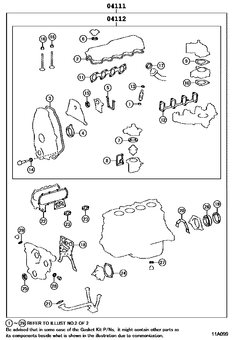 Toyota HILUX Engine Overhaul Gasket Kit EPC diagram — 11A099