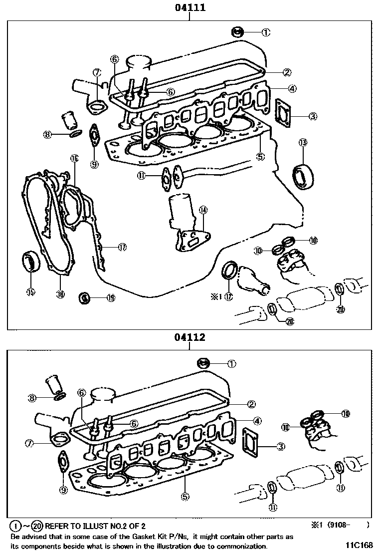 Toyota HILUX Engine Overhaul Gasket Kit EPC diagram — 11C168