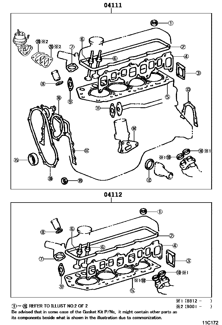 Toyota HILUX Engine Overhaul Gasket Kit EPC diagram — 11C172