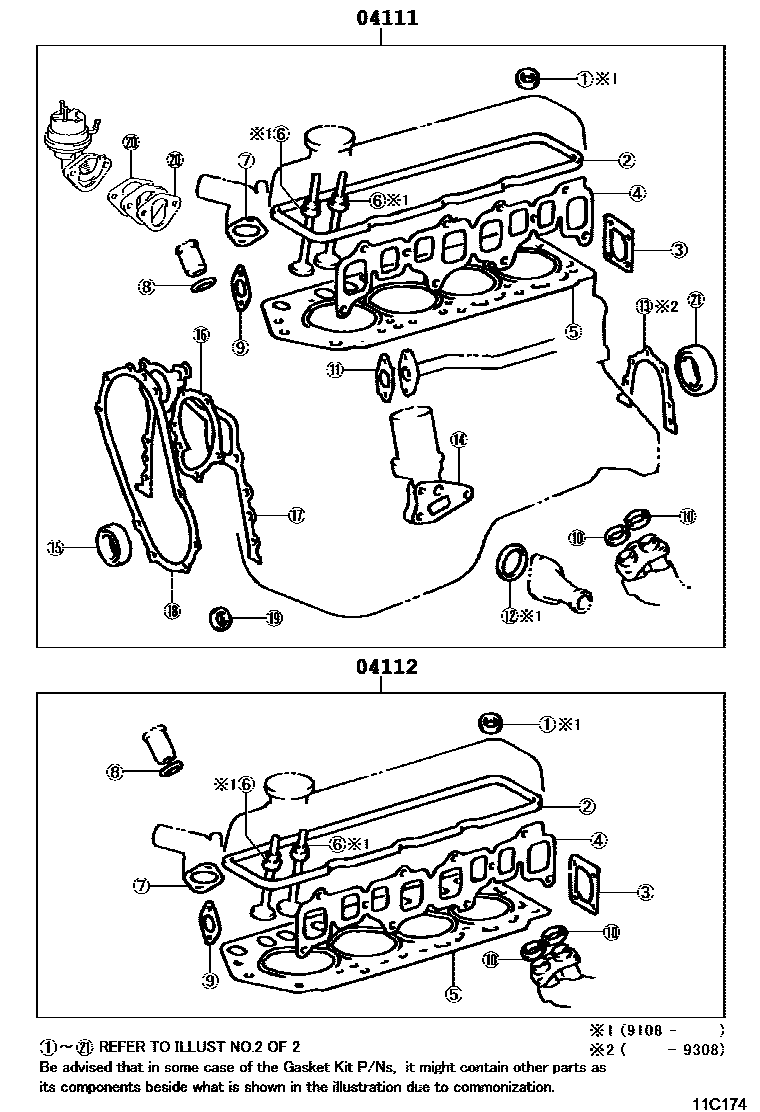 Toyota HILUX Engine Overhaul Gasket Kit EPC diagram — 11C174