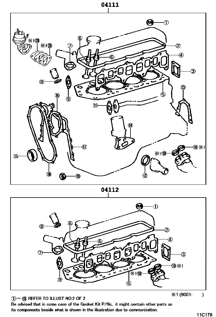 Toyota HILUX Engine Overhaul Gasket Kit EPC diagram — 11C176