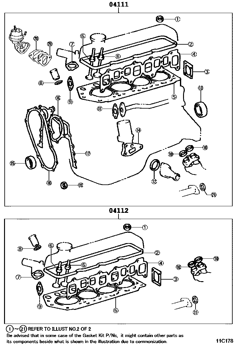 Toyota HILUX Engine Overhaul Gasket Kit EPC diagram — 11C178
