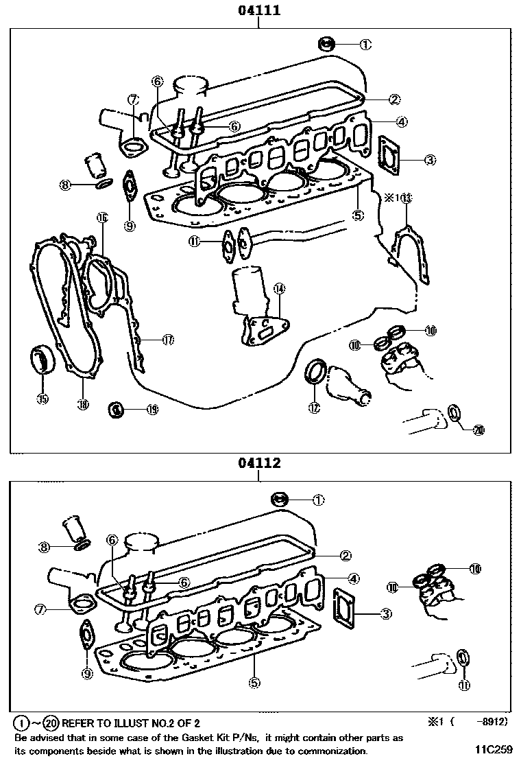 Toyota HILUX Engine Overhaul Gasket Kit EPC diagram — 11C259