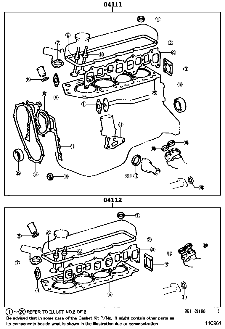 Toyota HILUX Engine Overhaul Gasket Kit EPC diagram — 11C261