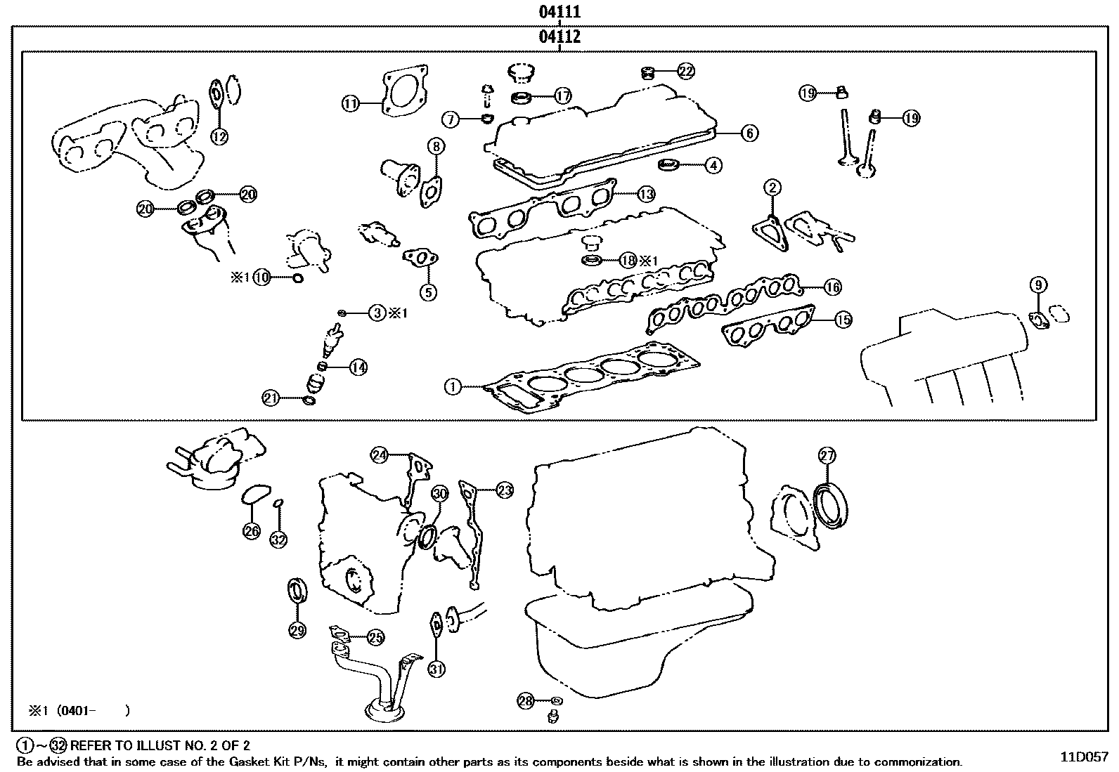 Toyota HILUX Engine Overhaul Gasket Kit EPC diagram — 11D057