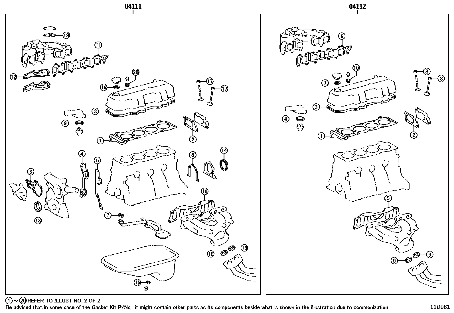 Toyota HILUX Engine Overhaul Gasket Kit EPC diagram — 11D061