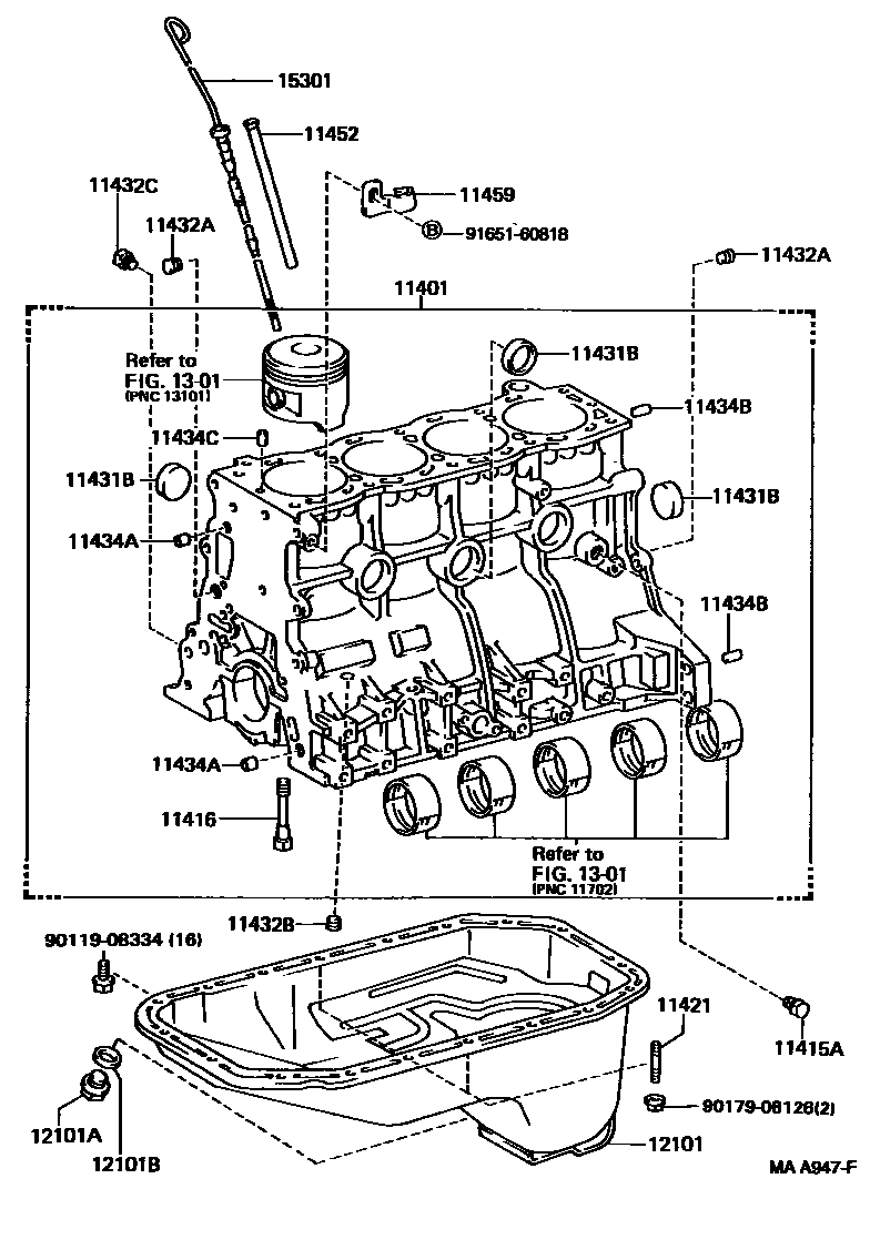 Toyota HILUX Cylinder Block EPC diagram — MAA947F