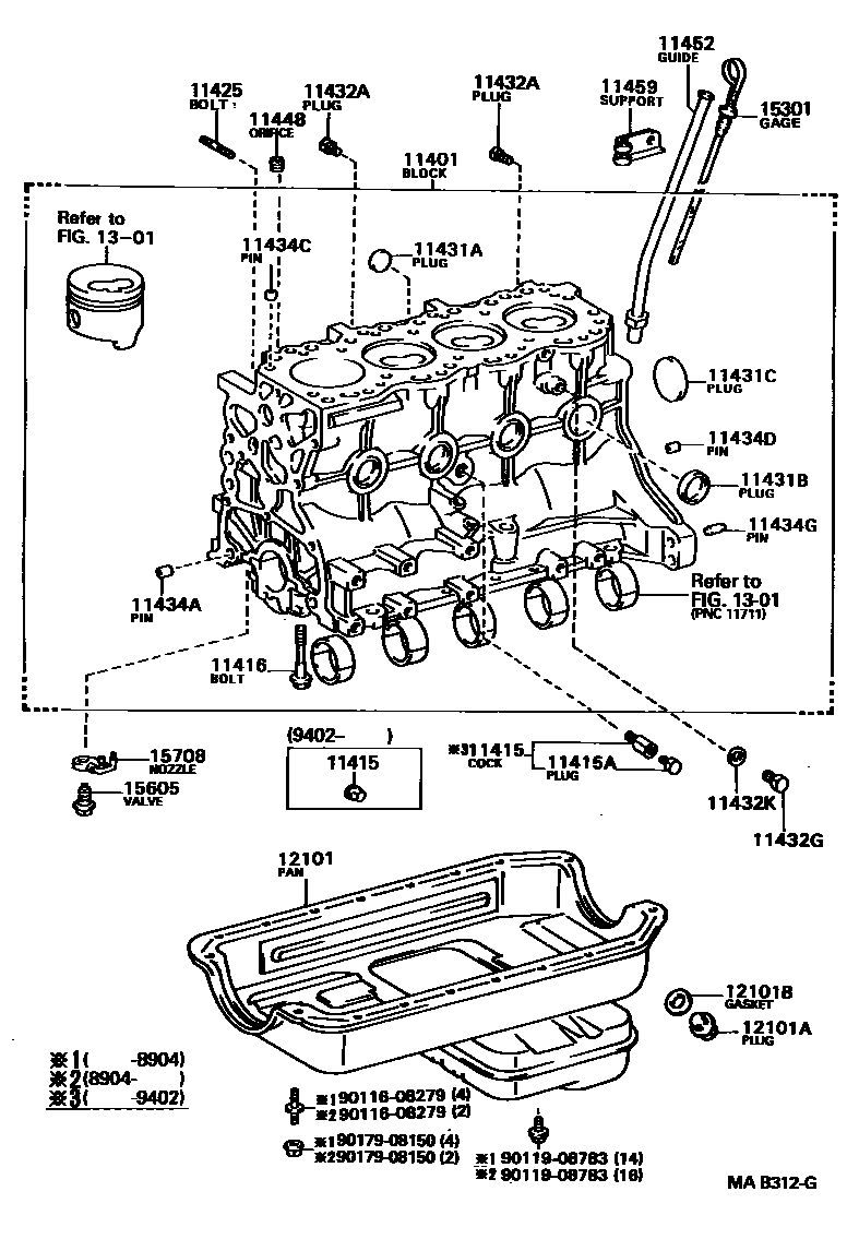 Toyota HILUX Cylinder Block EPC diagram — MAB312G