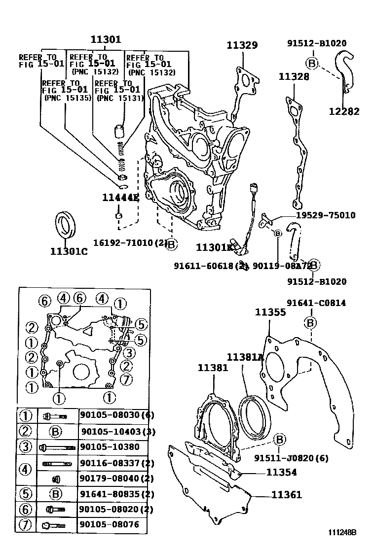 Toyota HILUX Timing Gear Cover & Rear End Plate EPC diagram — 111248B