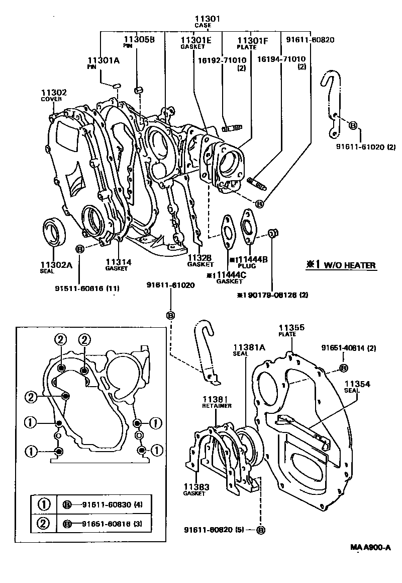 Toyota HILUX Timing Gear Cover & Rear End Plate EPC diagram — MAA900A