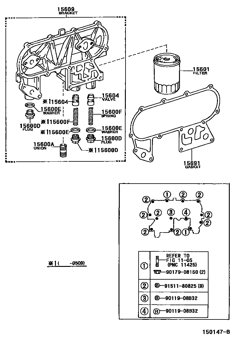Toyota HILUX Oil Filter EPC diagram — 150147B