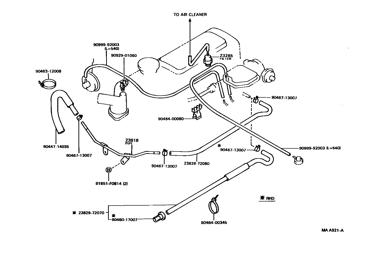 Toyota HILUX vacuum tube EPC diagram — MAA921A