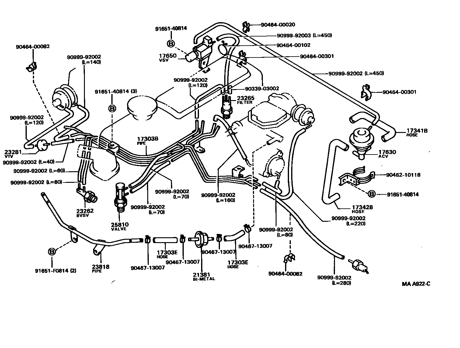 Toyota HILUX vacuum tube EPC diagram — MAA922C