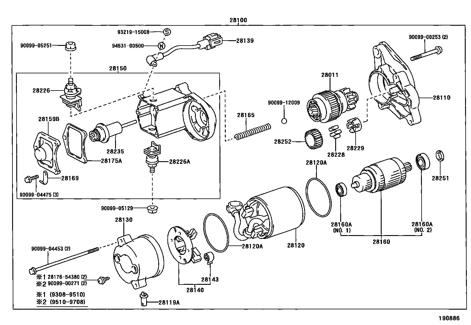 Toyota HILUX 起动机 EPC diagram — 190886