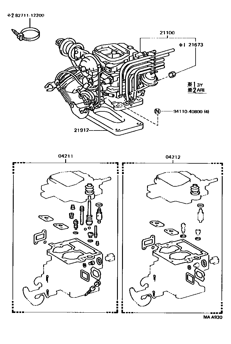 Toyota HILUX carburetor assembly EPC diagram — MAA930