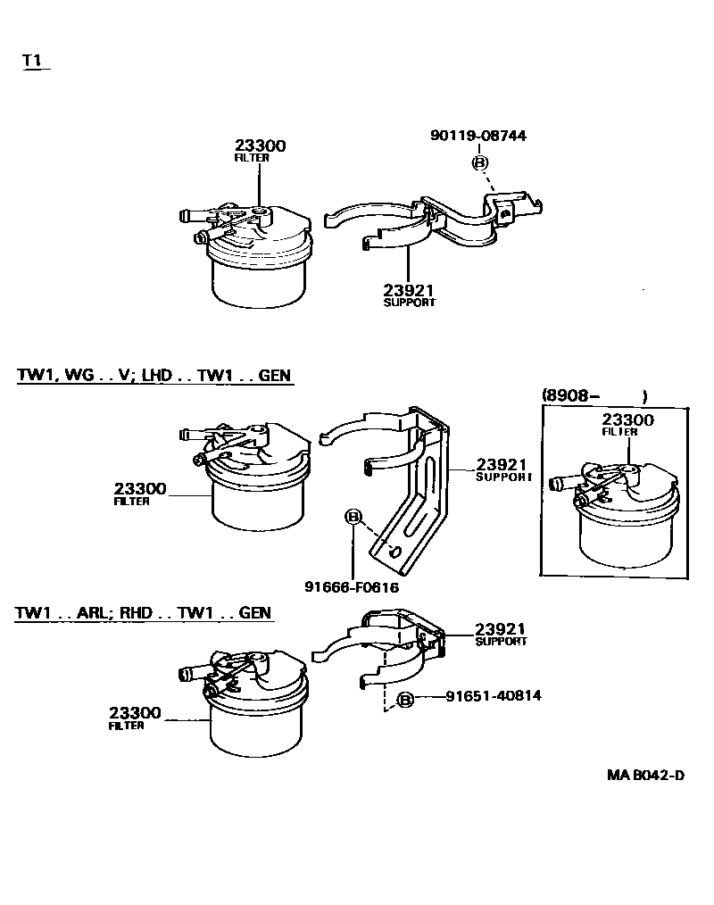 Toyota HILUX fuel filter EPC diagram — MAB042D