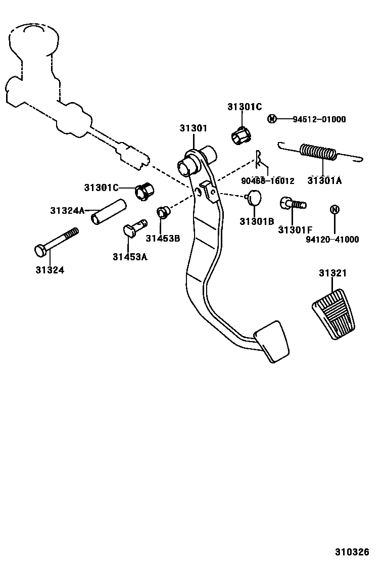 Toyota HILUX 离合器踏板和挠性软管 EPC diagram — 310326