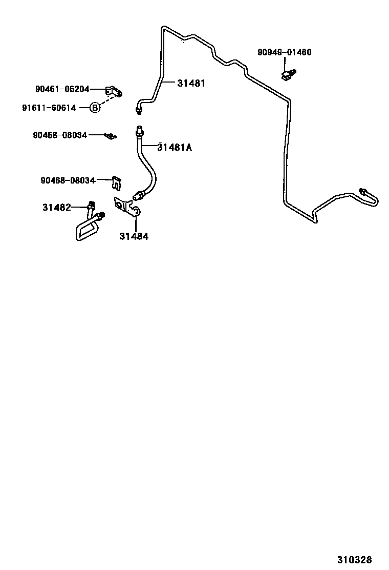 Toyota HILUX 离合器踏板和挠性软管 EPC diagram — 310328