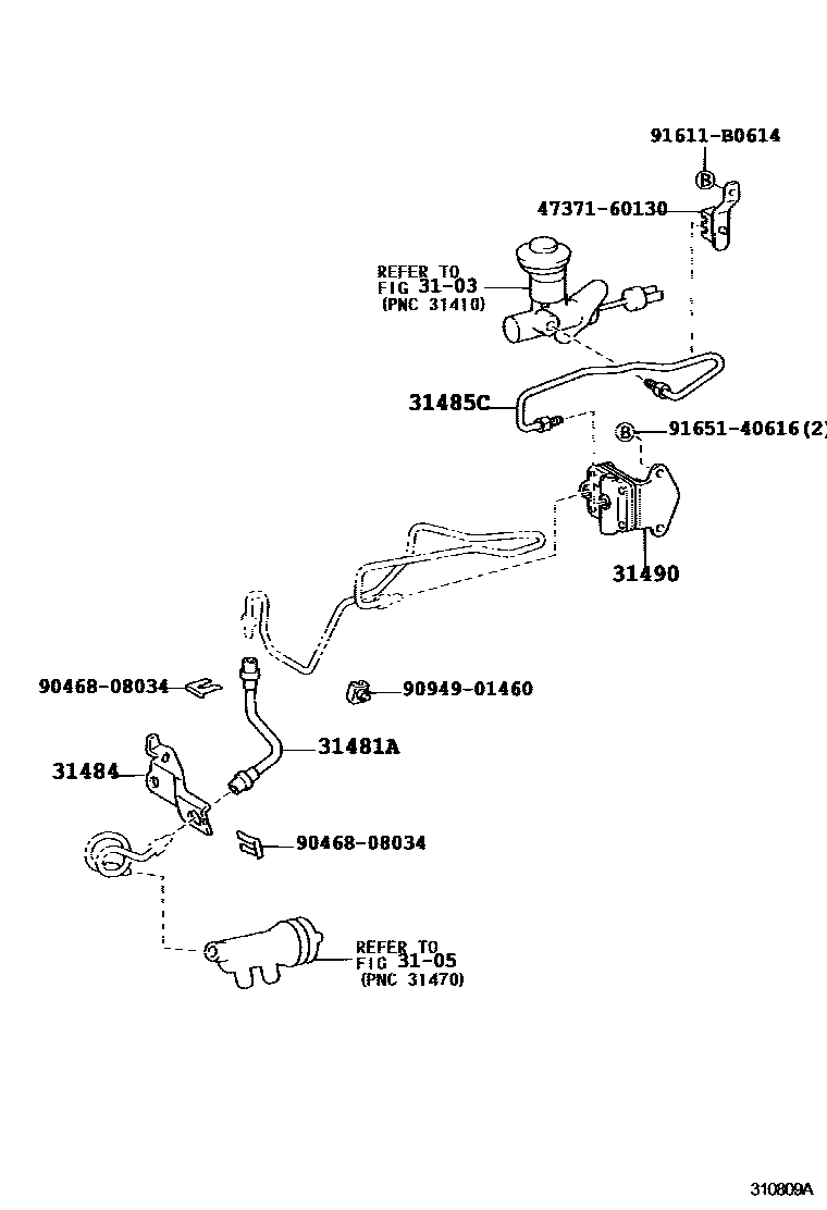 Toyota HILUX 离合器踏板和挠性软管 EPC diagram — 310809A