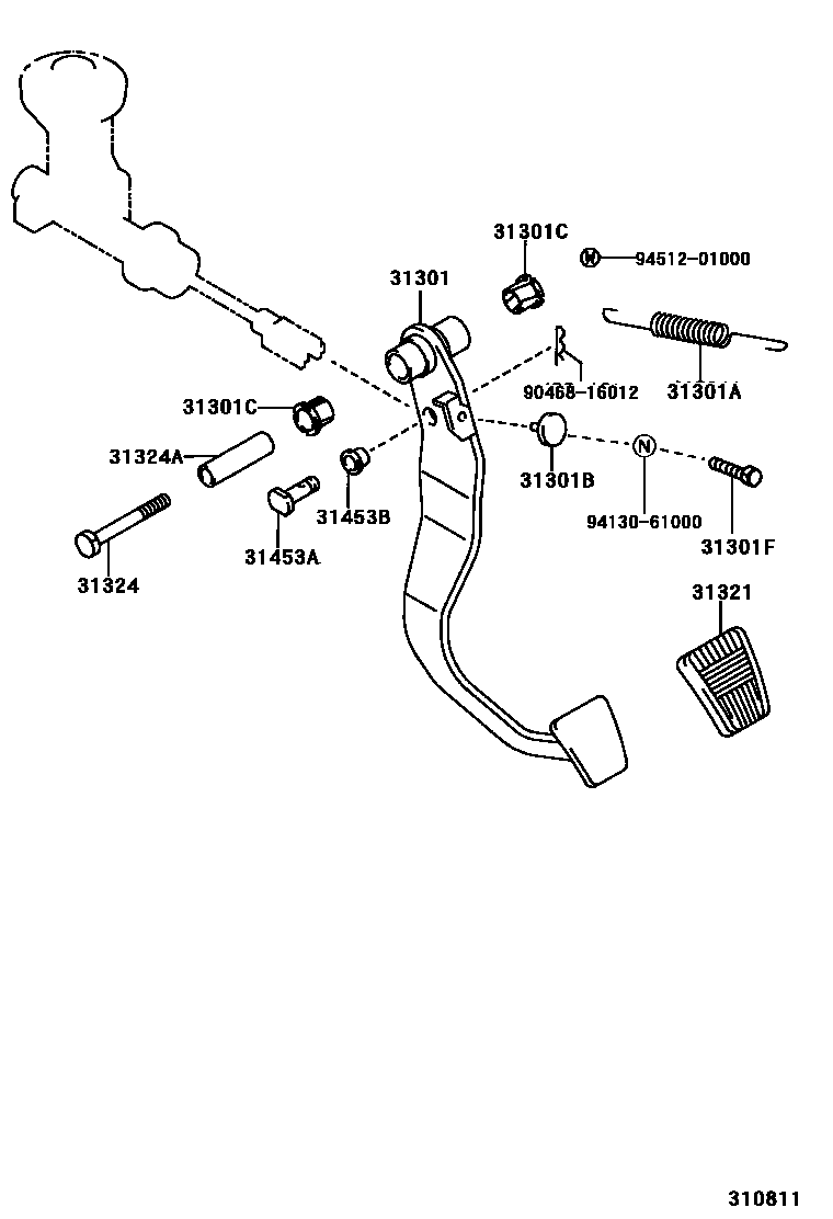 Toyota HILUX 离合器踏板和挠性软管 EPC diagram — 310811
