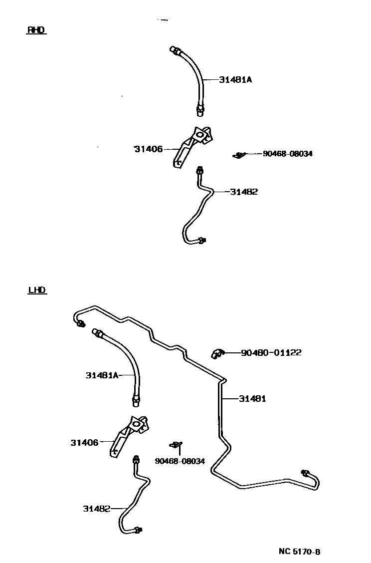 Toyota HILUX 离合器踏板和挠性软管 EPC diagram — NC5170B