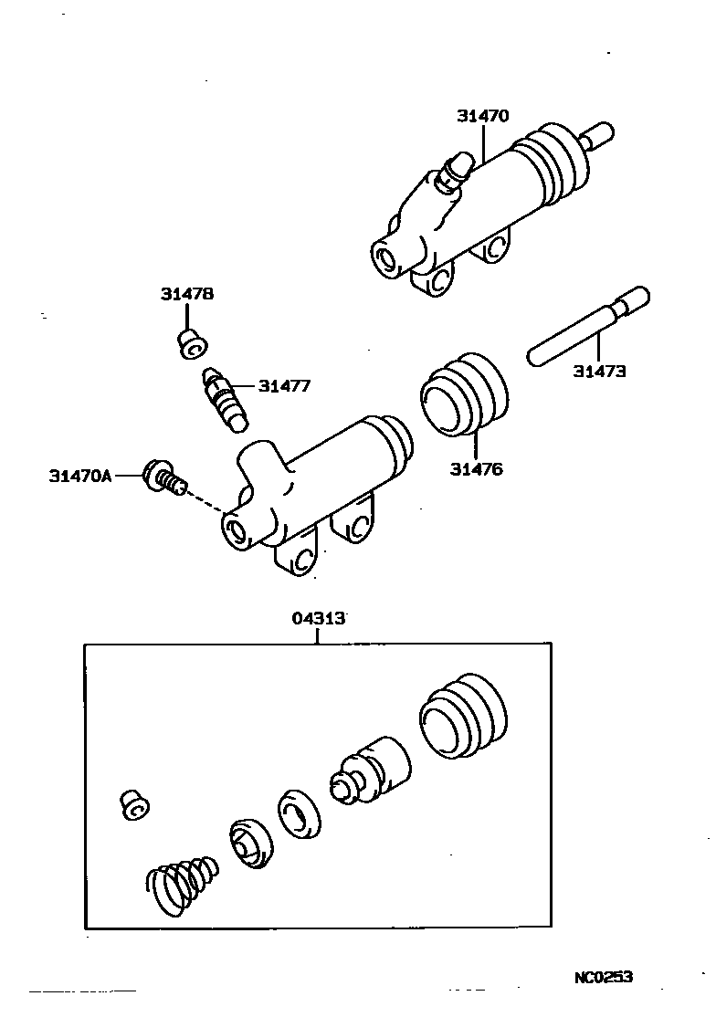 Toyota HILUX 离合器分离缸 EPC diagram — NC0253